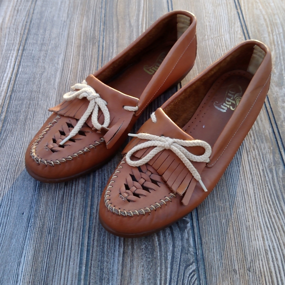Corbin Vintage Brown Leather Tie Moccasin Shoes
